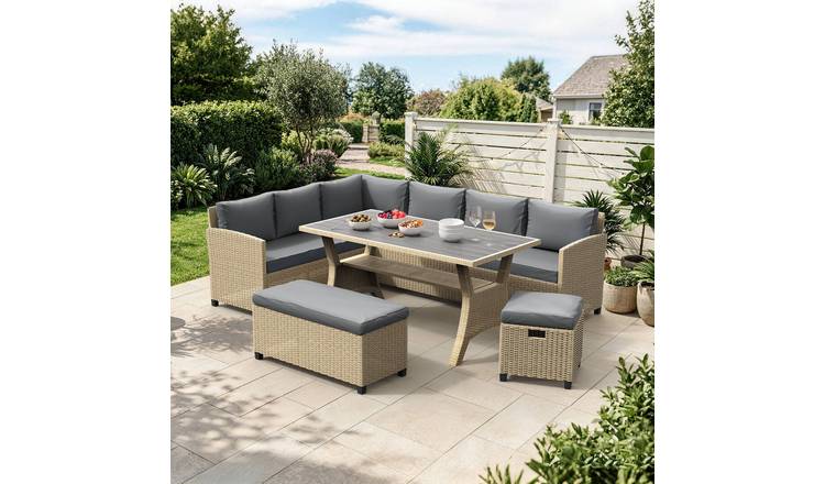 Vonhaus Kos Rattan Effect 9 Seater Garden Dining Set - Grey