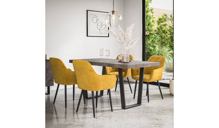 Furniture Online Aria Anika Concrete Effect Dining Table & 4 Mustard Chairs
