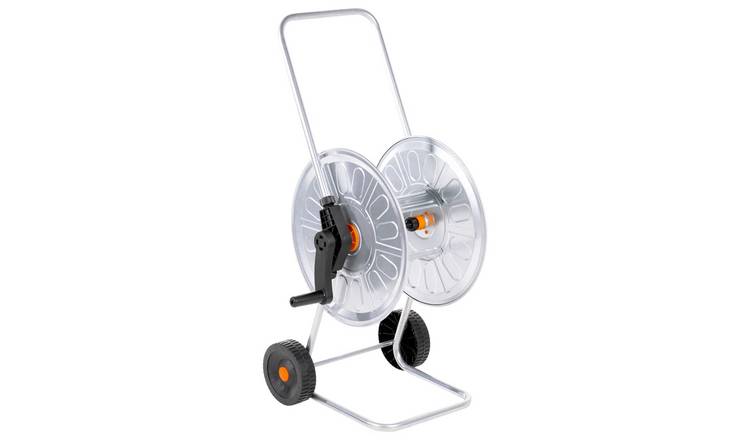 Walplus Galvanised Steel Hose Reel Cart for Hose - Silver and Black - 6000 cm
