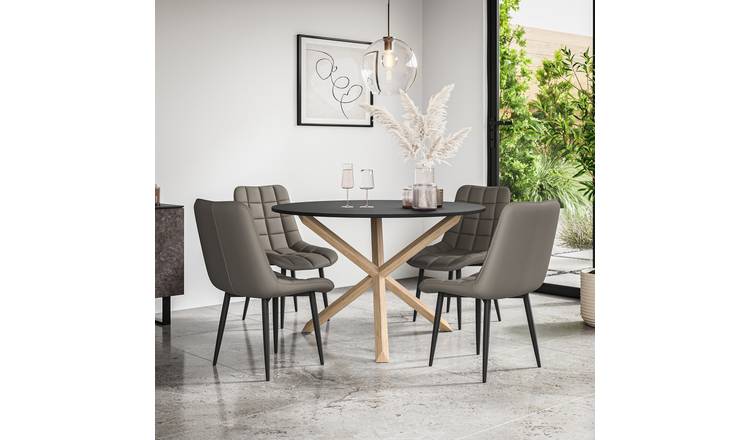 Furniture Online Malvern Nova Black Top Dining Table & 4 Grey Chairs