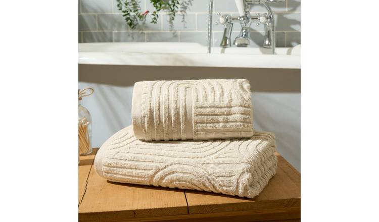 OHS Jacquard Arches Cotton Hand Towel - 50 x 80cm - Cream