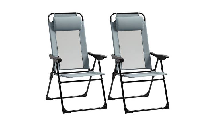 Outsunny Set of 2 5-Position Foldable Reclining Garden Chair - Grey