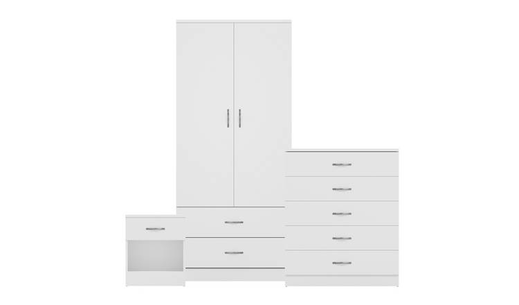 Vida Designs Riano Bedroom Set (Bedside - 5 Drawer Chest - Wardrobe) - White