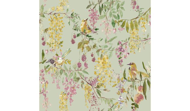 Grandeco Blackberry Trail Smooth Wallpaper - Green
