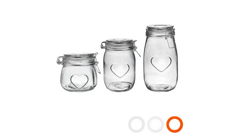 Nicola Spring Heart Glass Storage Jars - 3 Sizes - Pack of 3