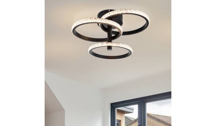 Cosylyte Cowan 3 Ring Integrated LED Modern Beaded Ceiling Light - Matt Black
