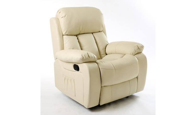 Furniture Online Chester Bonded Leather Manual Recliner Chair - Cream