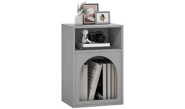 HOMCOM Arc Design Bedside Table with 2 Open Compartments - Grey