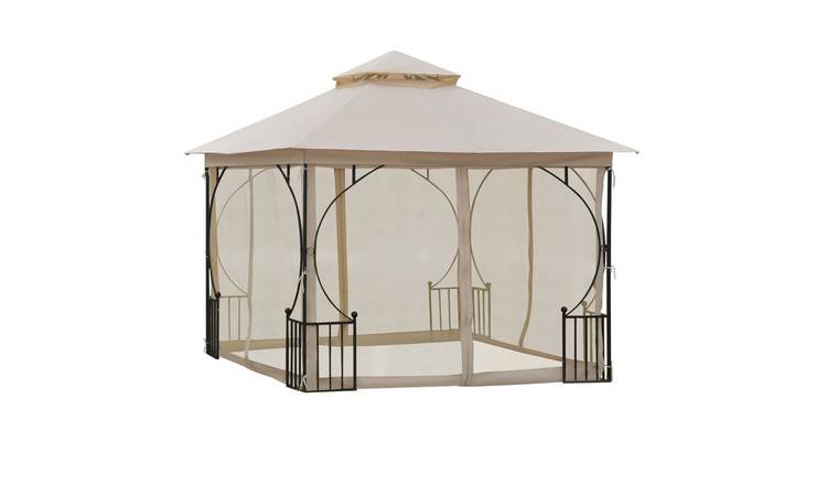 Outsunny Double Tier Metal Frame with Netting Garden Gazebo – Beige