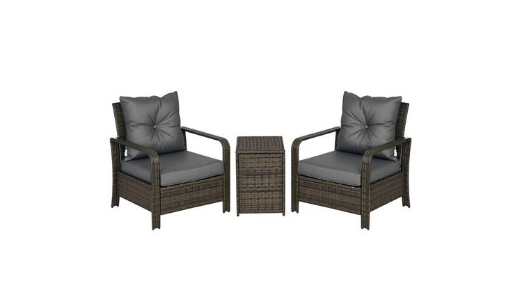 Outsunny 3 Piece Rattan Garden Bistro Set with Cushions - Grey
