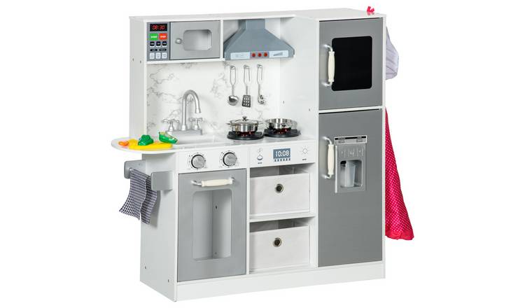 AIYAPLAY Ice Maker Microwave Range Hood Utensils Food Kids Play Kitchen - White