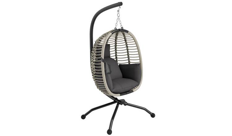 Outsunny Garden Egg Swing Chair with Padded Cushion - Dark Grey