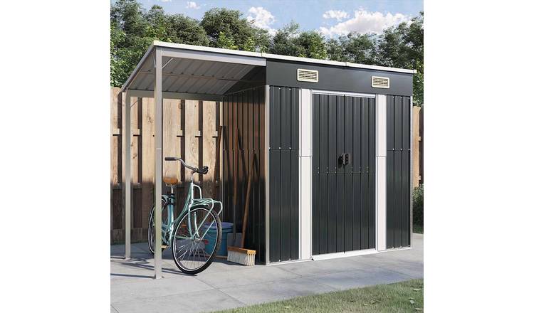 Walplus Galvanised Steel Garden Shed with Extended Roof - Anthracite - 181 cm