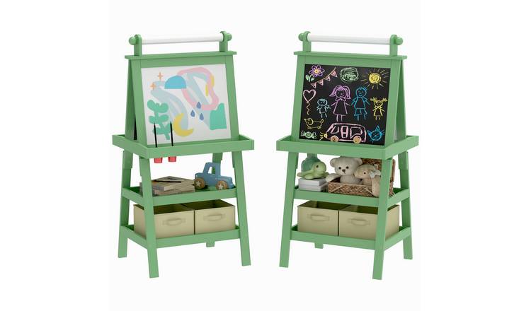 AIYAPLAY 3 in 1 Paper Roll Whiteboard Chalkboard Baskets Kids Easel - Green