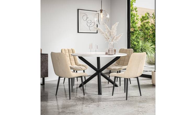Furniture Online Malvern Nova Marble Top Dining Table & 4 Beige Chairs