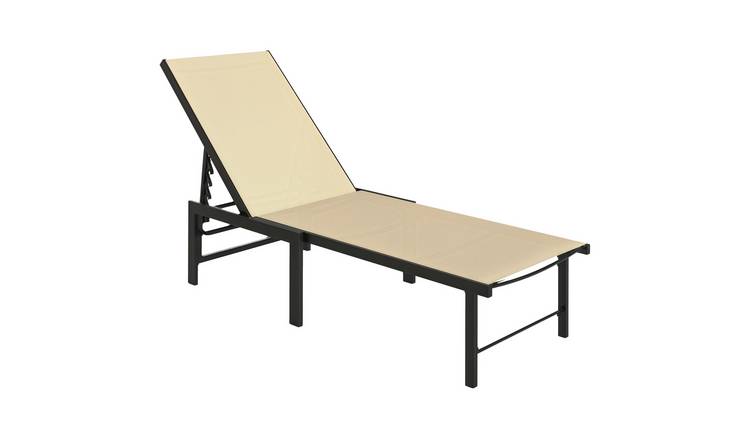 Outsunny Textilene Adjustable Reclining Garden Sun Lounger - Khaki