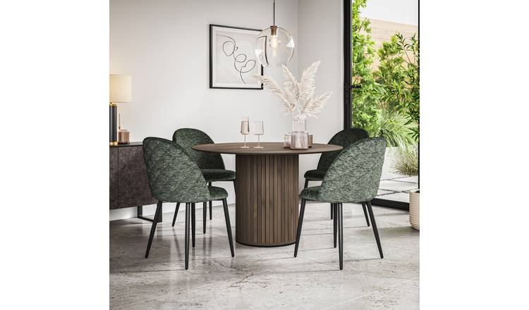 Furniture Online Arlo Raye Walnut Top w Wal Legs Dining Table & 6 Green Chairs