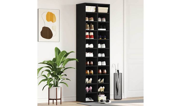 Walplus Engineered Wood Shoe Cabinet - Black Oak - 54 x 34 x 183 cm