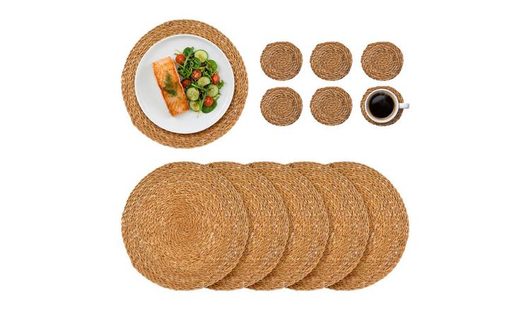 Argon Tableware 12 Piece Round Woven Typha Placemats & Coasters Set