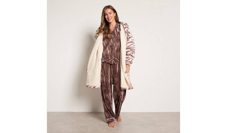 OHS Zebra Print Zipper Hoodie Blanket - One Size - Beige