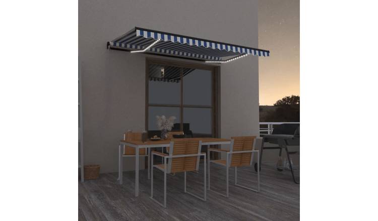Walplus Electric Polyester Retractable Awning - Blue and White - 450x350 cm