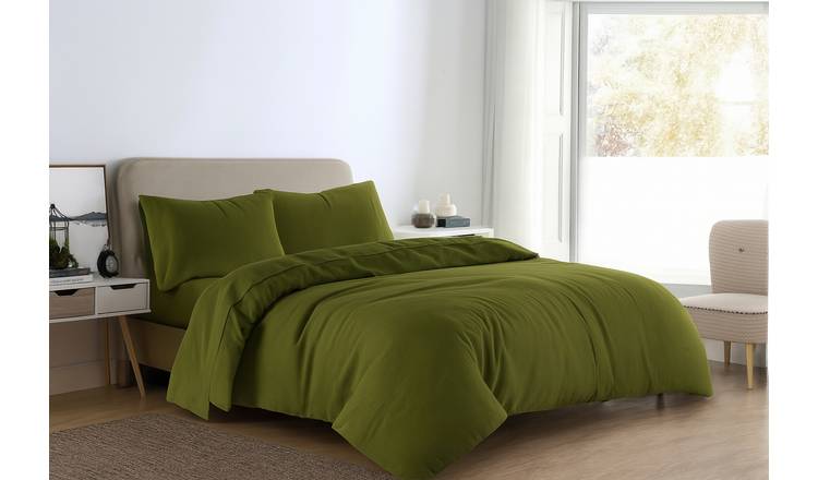 Catherine Lansfield Brushed Cotton Duvet Cover Set - Super King - Green