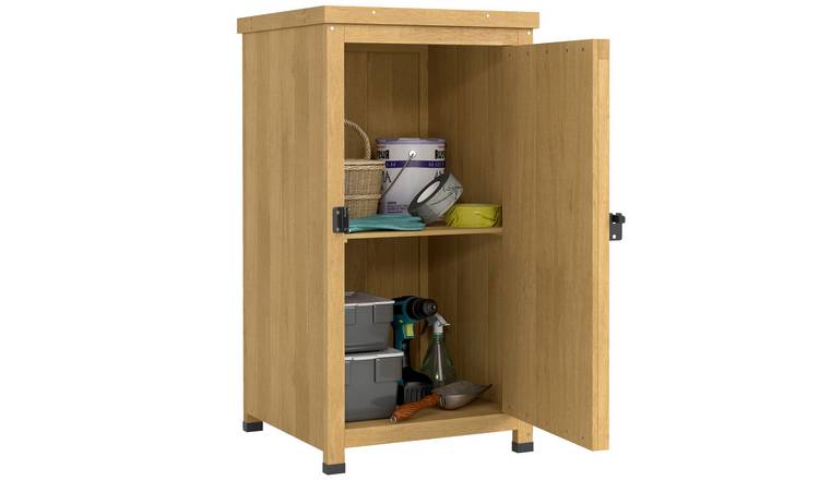 Outsunny Wooden Garden Shed with Galvanised Top and Shelf - Light Brown