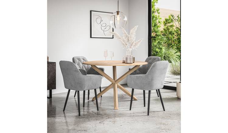 Furniture Online Malvern Anika Oak Table Dining Table & 4 Grey Chairs