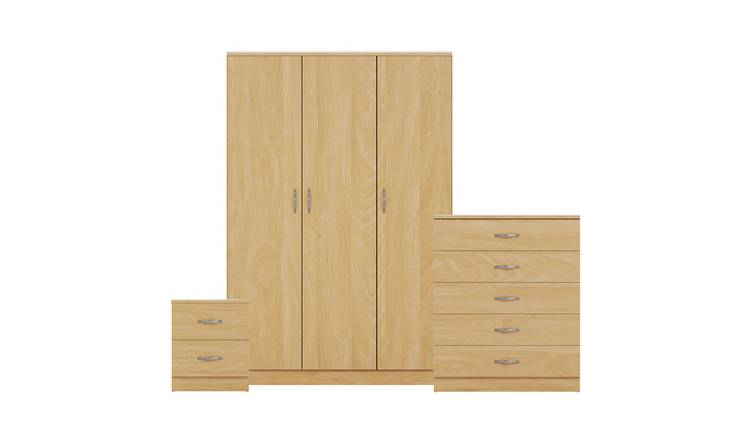 Vida Designs Riano Bedroom Set (Bedside, 5 Drawer Chest, 3 Door Wardrobe) - Pine