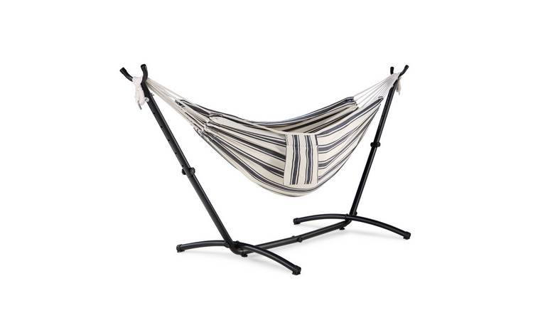 Vonhaus Ibiza Stripe 2 Person Hammock with Stand - Blue and White