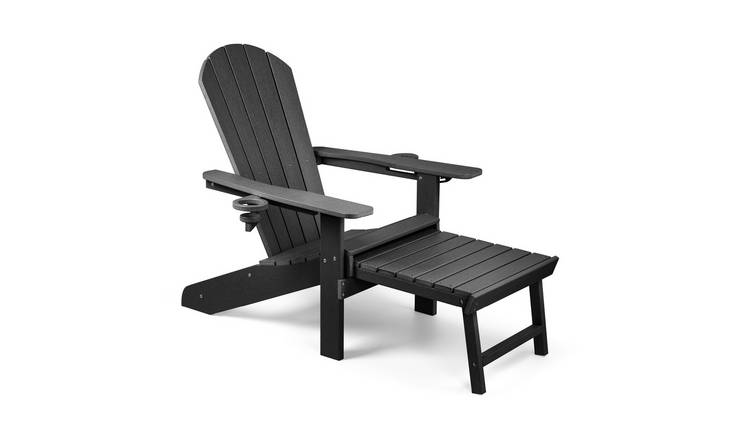 Vonhaus Westport HDPE Reclining and Stool Garden Adirondack Chair - Black