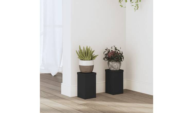 Walplus Pack of 2 Engineered Wood Plant Stand - Black - 10 x 10 x 18 cm