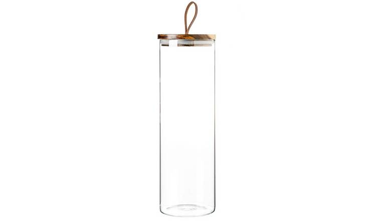 Argon Tableware Glass Storage Jar with Wooden Lid - Leather Loop -