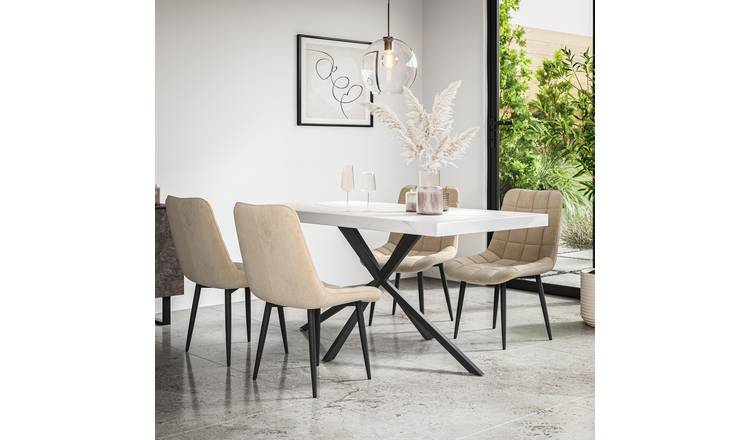 Furniture Online Donni Nova Marble Effect Dining Table & 6 Beige Chairs