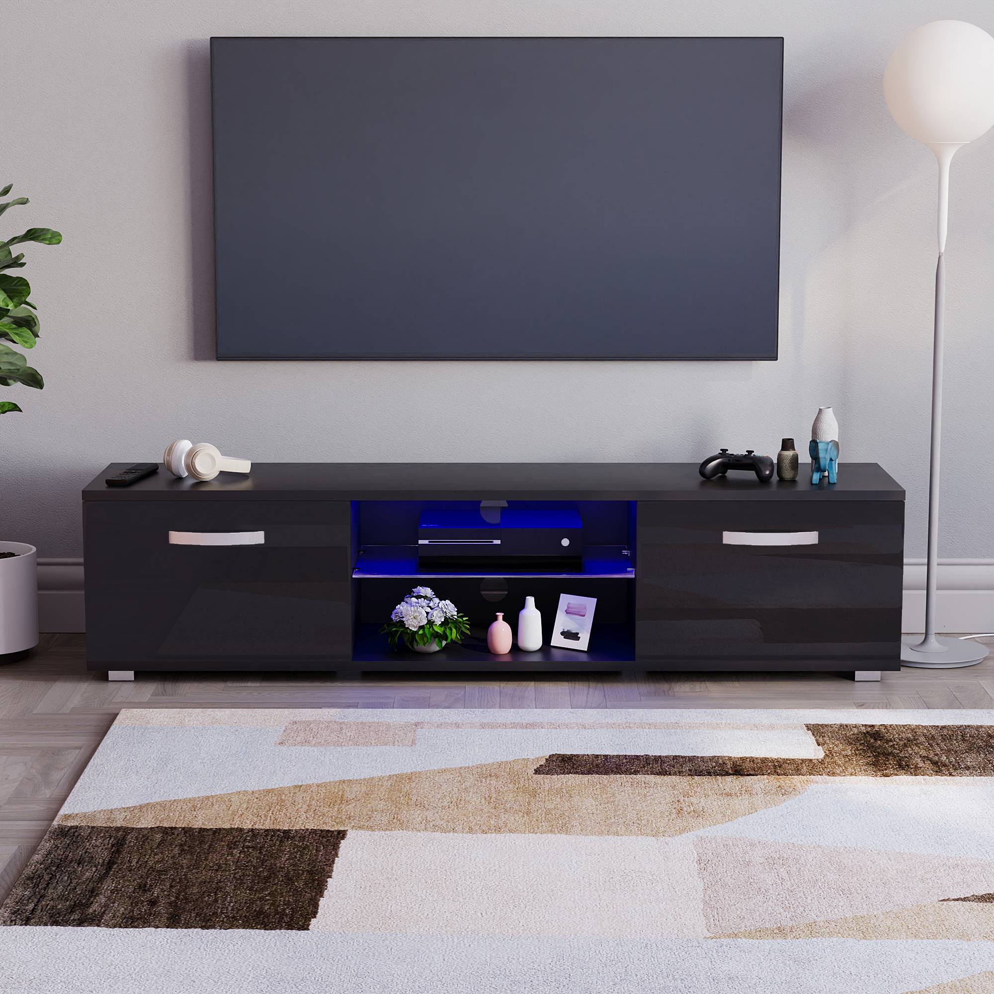 Vida Designs Cosmo 2 Door LED TV Unit - 160cm - Black - Image 2