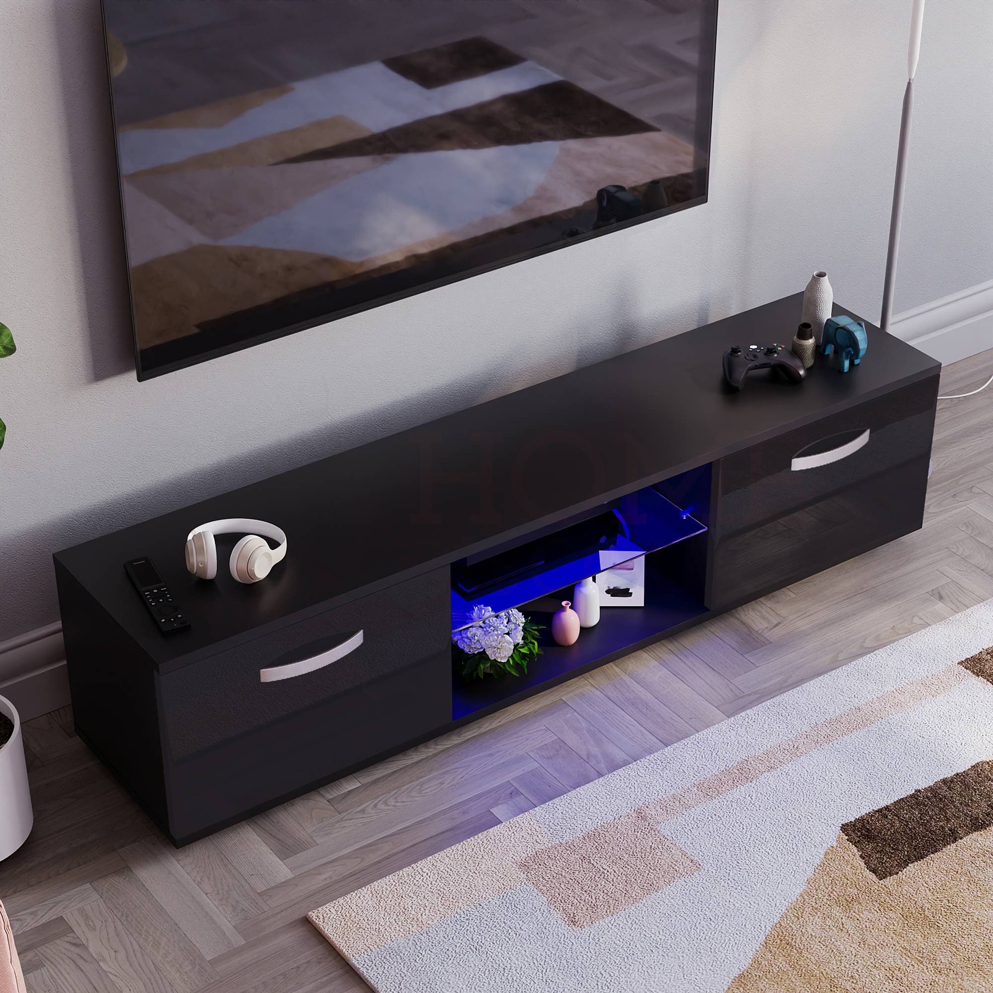 Vida Designs Cosmo 2 Door LED TV Unit - 160cm - Black - Image 5