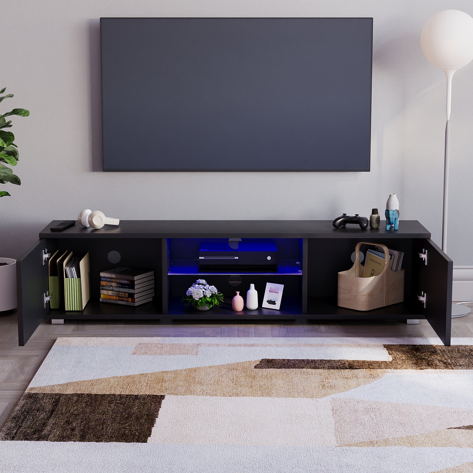 Vida Designs Cosmo 2 Door LED TV Unit - 160cm - Black - Image 6