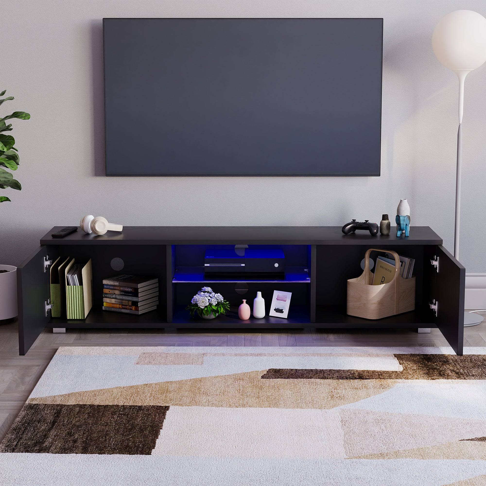 Vida Designs Cosmo 2 Door LED TV Unit - 160cm - Black - Image 6