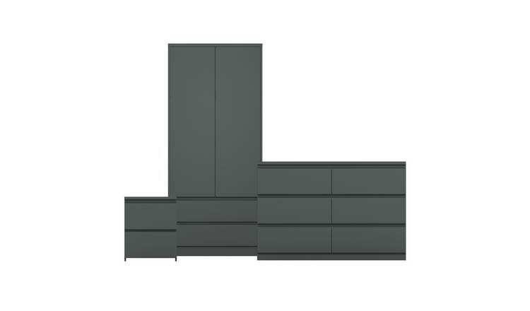Vida Designs Denver Bedroom Set (Bedside, 6 Drawer Chest, 2x2 Wardrobe) - Green