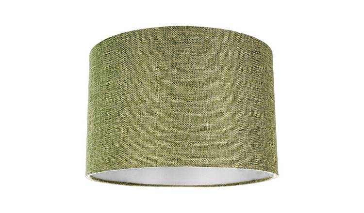 Happy Homewares Olive Green Plain Linen Fabric Drum Lampshade - 35cm