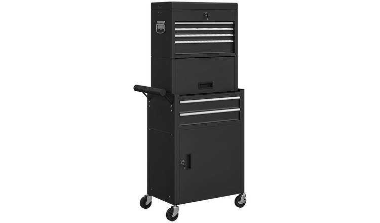 HOMCOM 3 in 1 Rolling Tool Cabinet with 6 Drawers and Pegboard - Black