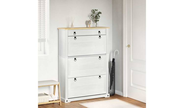 Walplus Solid Wood Shoe Cabinet - White - 99 x 32 x 138 cm