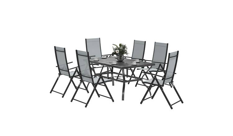 Outsunny 6 Seater Metal Foldable Garden Dining Set - Grey