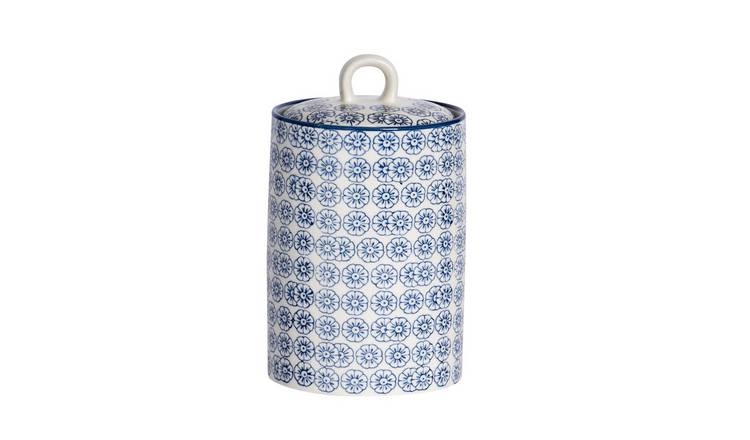 Nicola Spring Hand-Printed Kitchen Canister - Navy