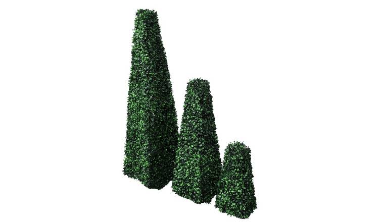 Walplus Pack of 3 Artificial Boxwood Topiary - Mixed Green - 30 x 100 cm