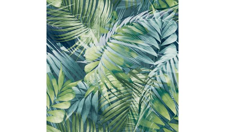 Grandeco Antigua Palm Palm Leaf Wallpaper - Teal Green