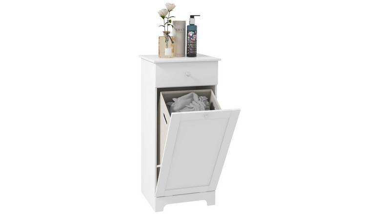 HOMCOM Bathroom Laundry Cabinet with Foldable Laundry Hamper - White