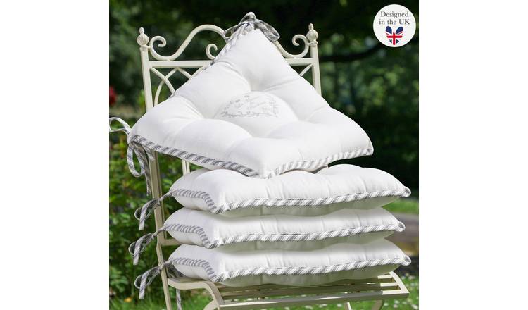 Dibor Set of 4 Love Heart Print Outdoor Garden Chair Cushion Seat Pads - Grey