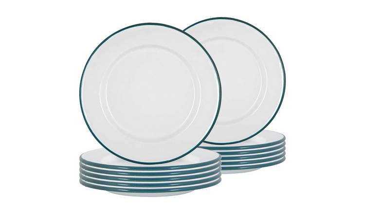 Argon Tableware White Enamel Dinner Plates - Green - Pack of 12