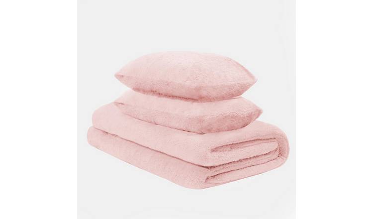 OHS Teddy Fleece 10.5 Tog Thermal Coverless Duvet Set Blush - Double